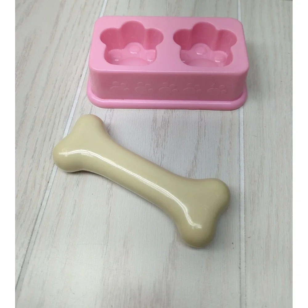 Build a Bear or Barbie Pink paws dog food water bowl and bone for plush puppy
